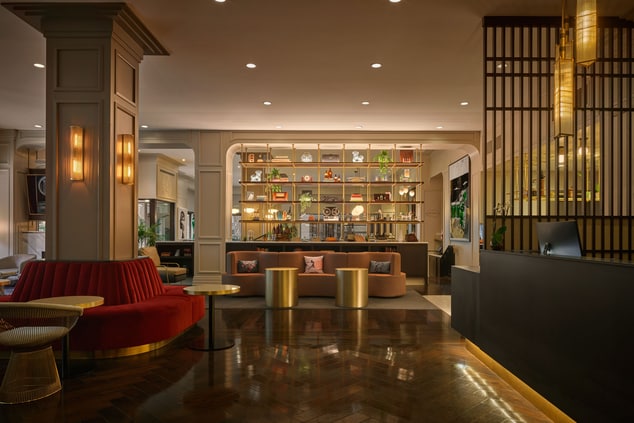 Modern gilded bar in hotel lobby
