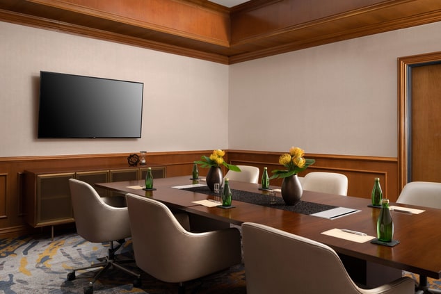 Boardroom table with TV screen