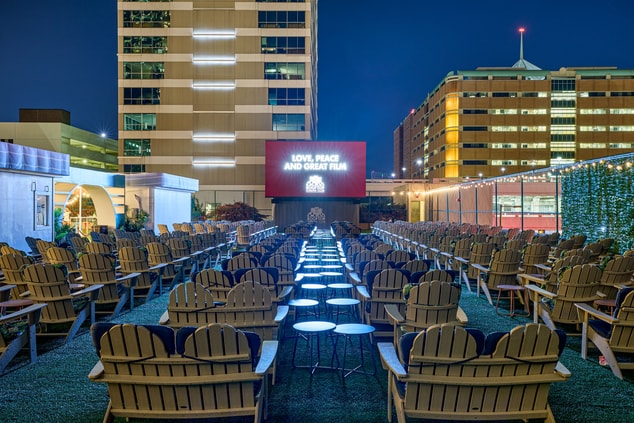 Back view of the rooftop cinema club