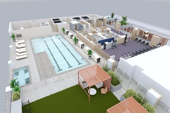 ilustración de la piscina y gimnasio.