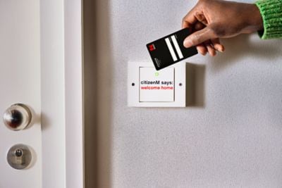 Key card access panel beside guest room door