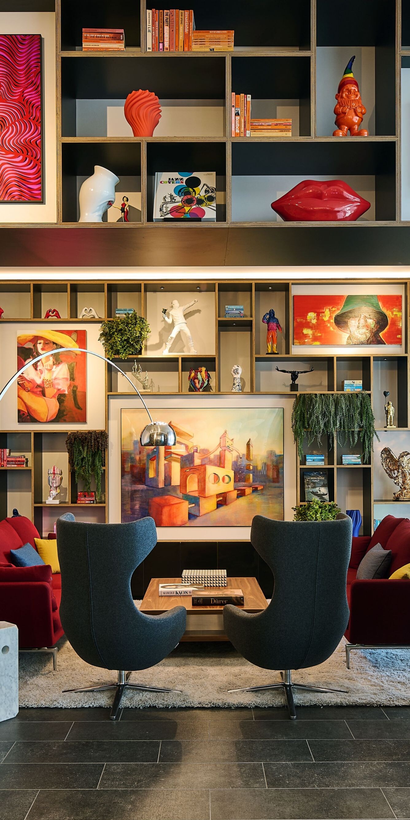 Hotel living room lounge space and with artwork