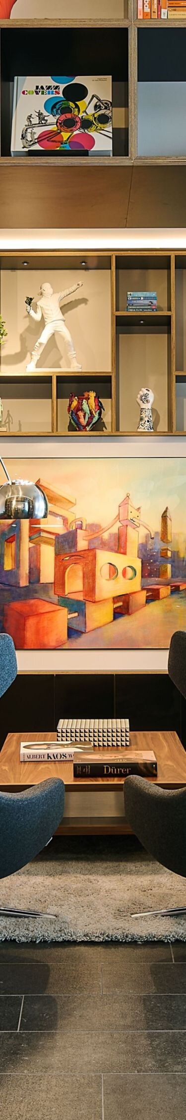 Hotel living room lounge space and with artwork