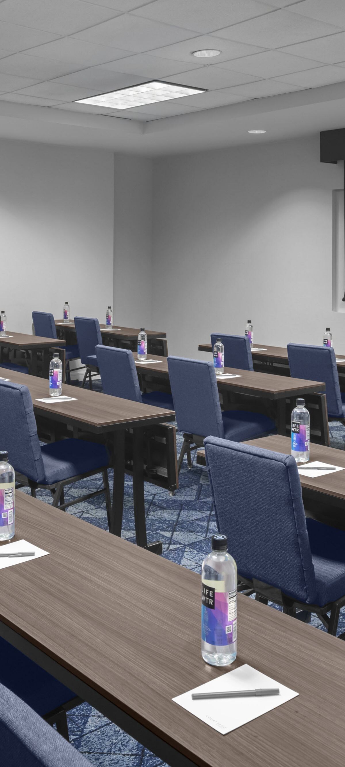 interior photo of a meeting space set up 