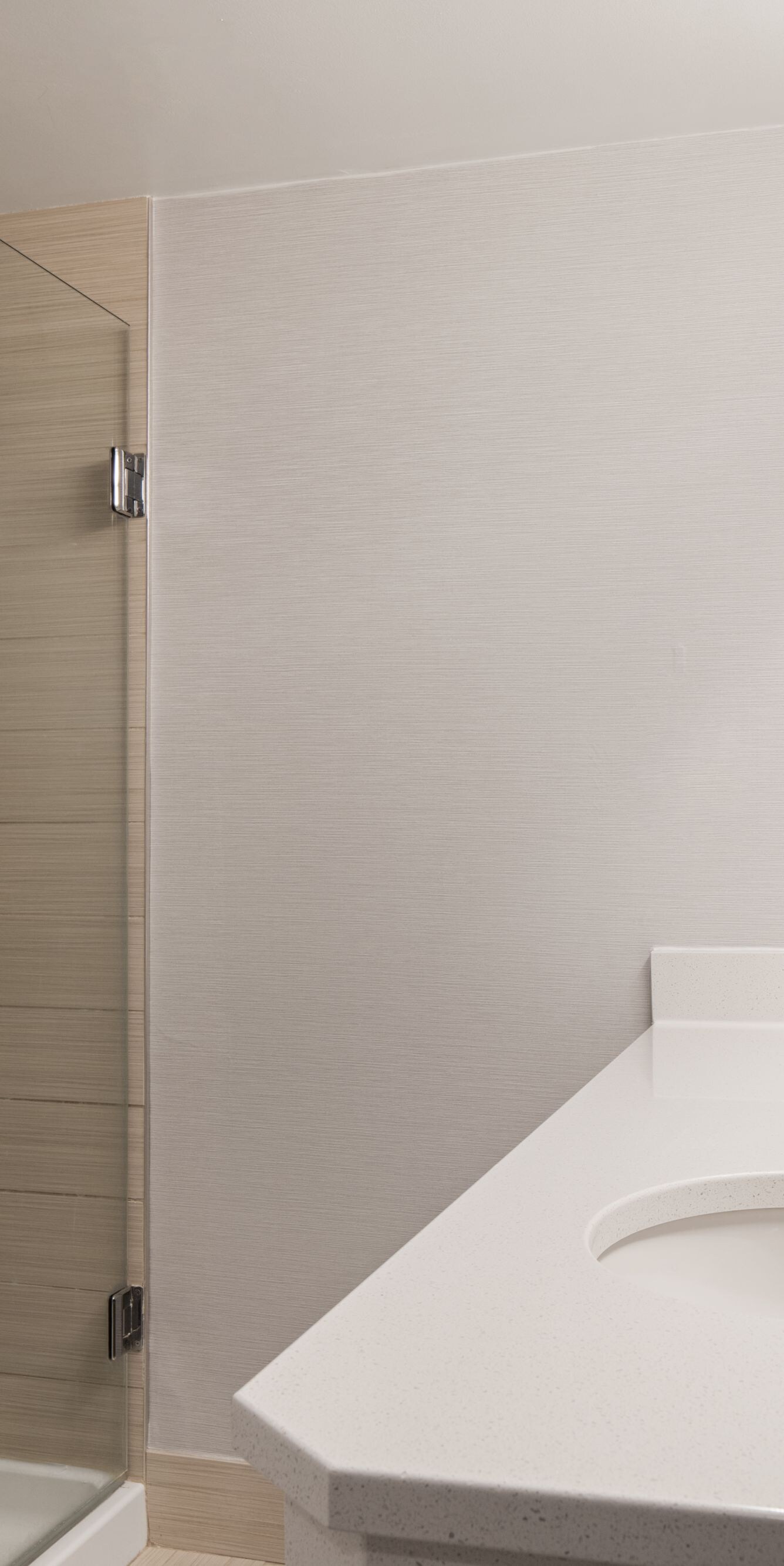 Bathroom with glass shower and vanity