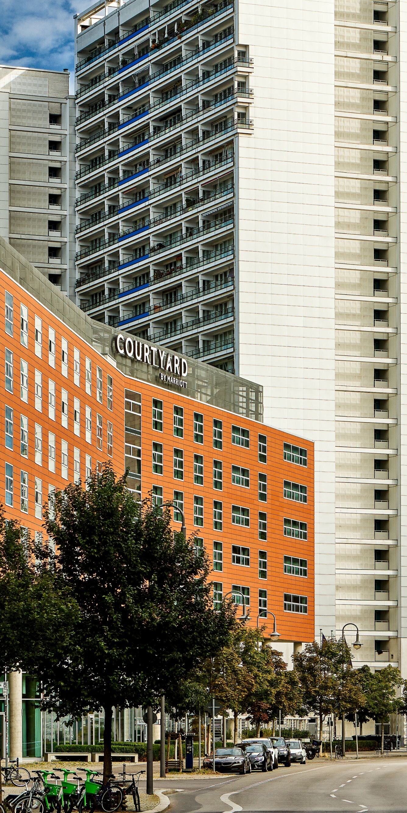 Exterior hotel view with TV tower in the distance