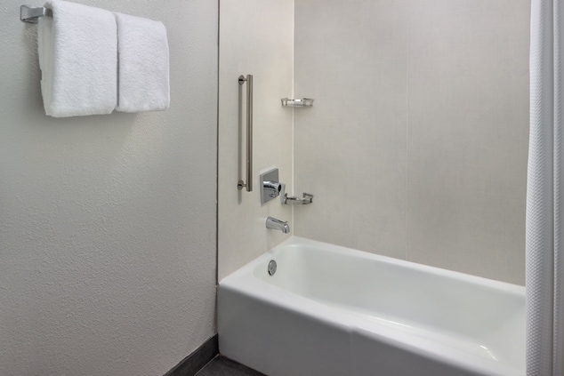 Bathtub and Shower combination with fresh towels