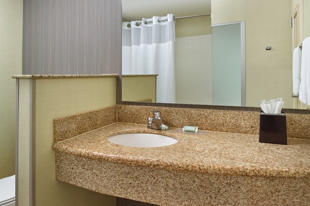 Room vanity with soap and tissue paper