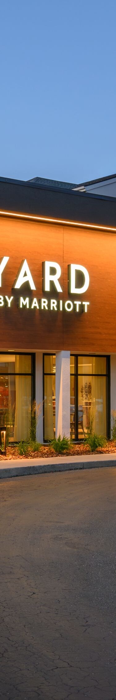 Hotel entrance and logo. 