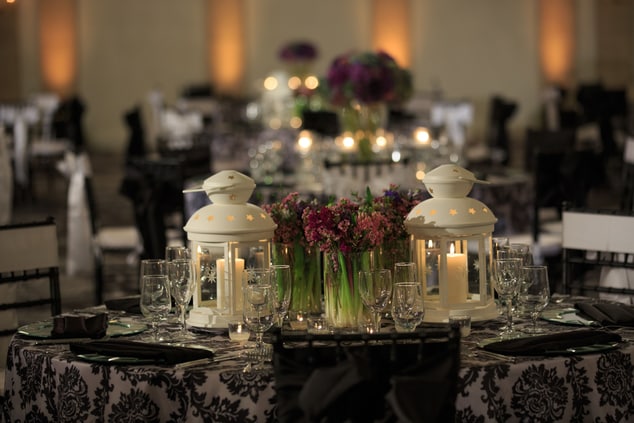 Wedding reception fully decorated in flowers