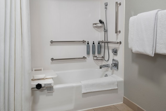 shower and tub combo, ADA grab bars, amenities
