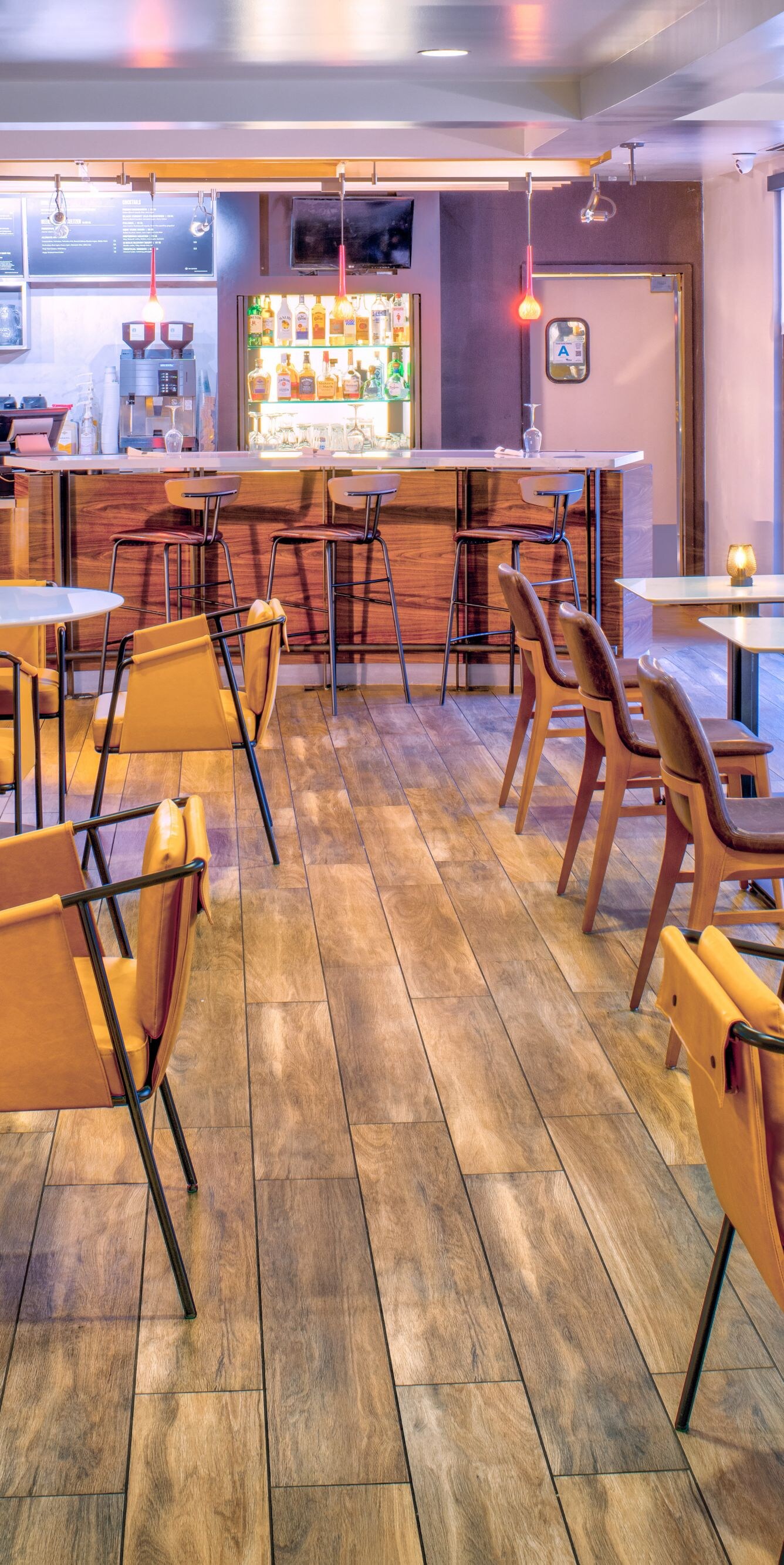 Dining tables located in the onsite Bistro. 