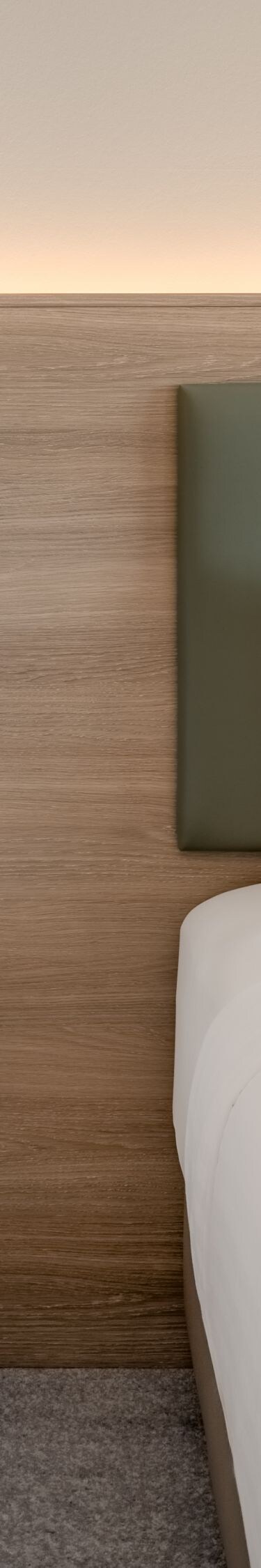 ツインベッドのライトアップ式ヘッドボード