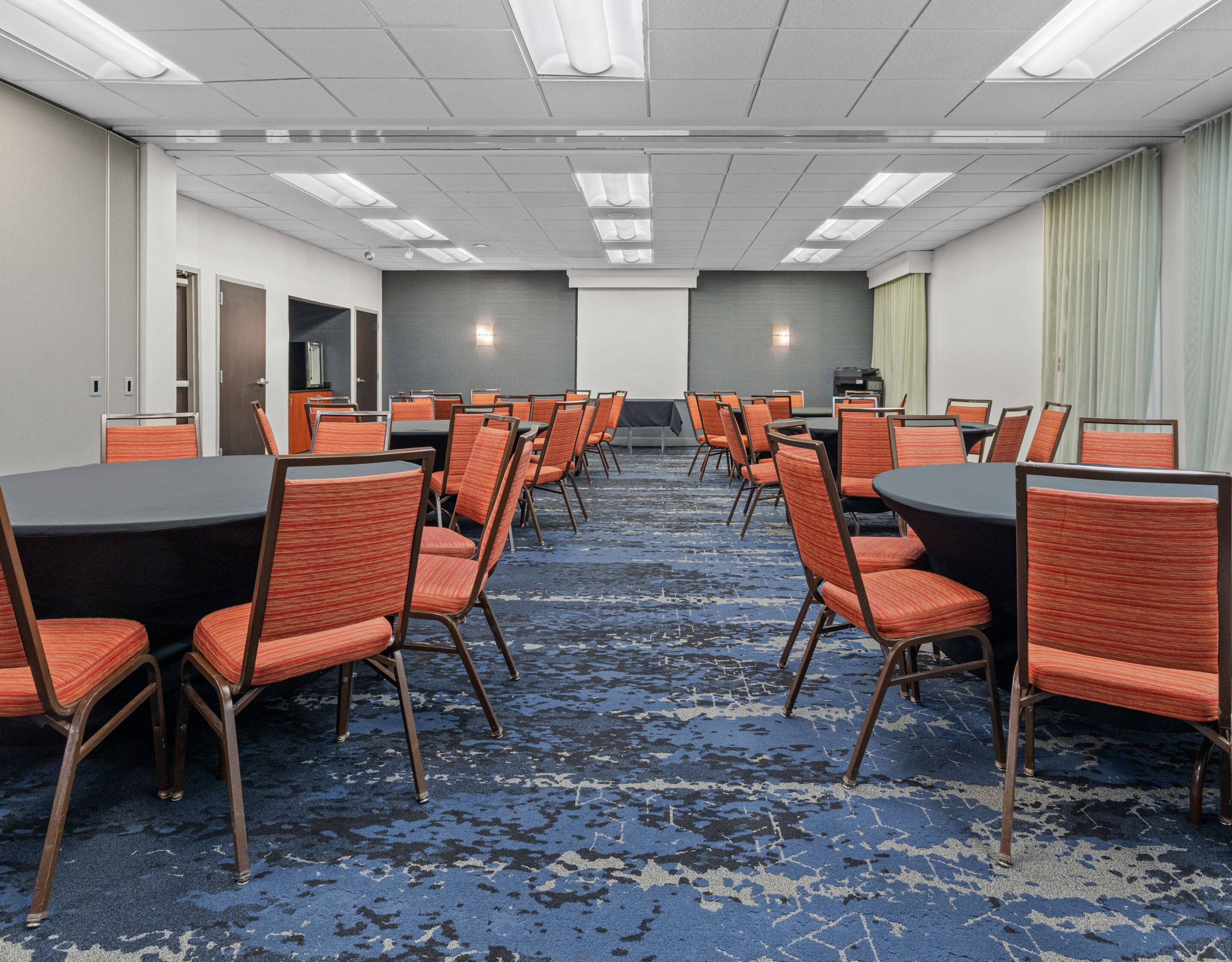 Meeting room arranged with classroom-style seating