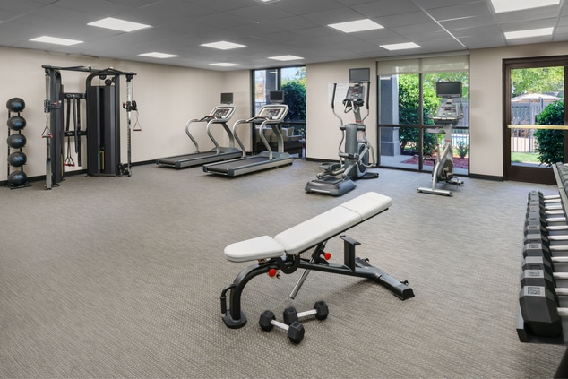 Large room with cardio and strength equipment.