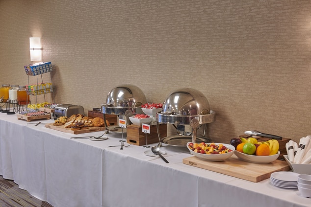 Breakfast buffet set up in meeting room