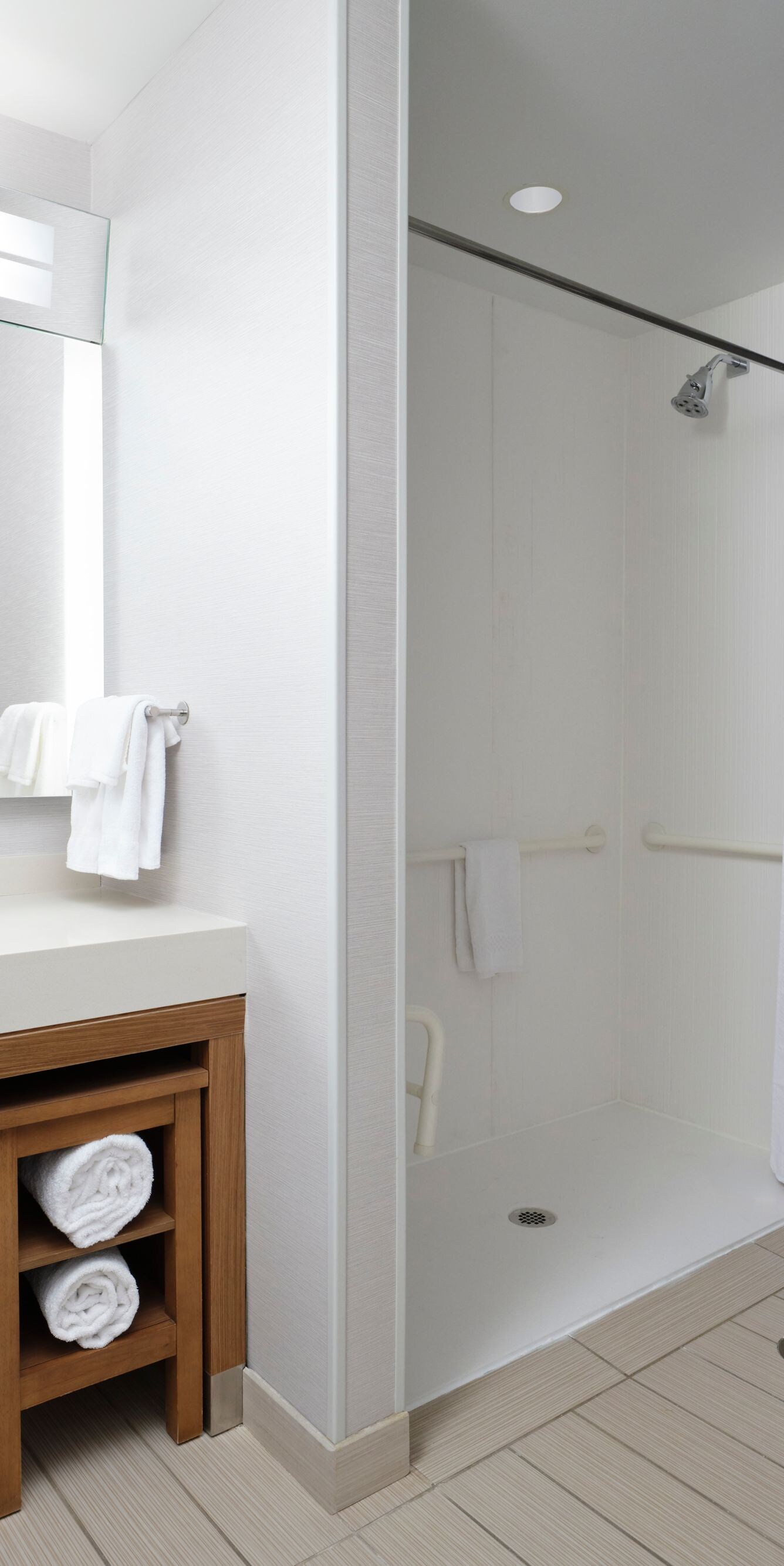 Accessible bathroom with roll-in shower