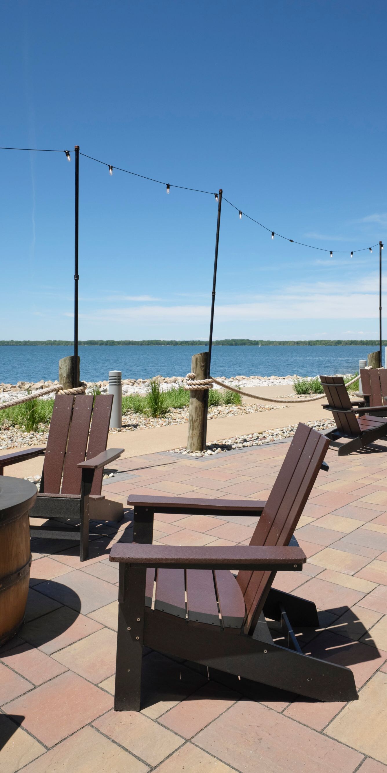 Fire pit seating area by the bay