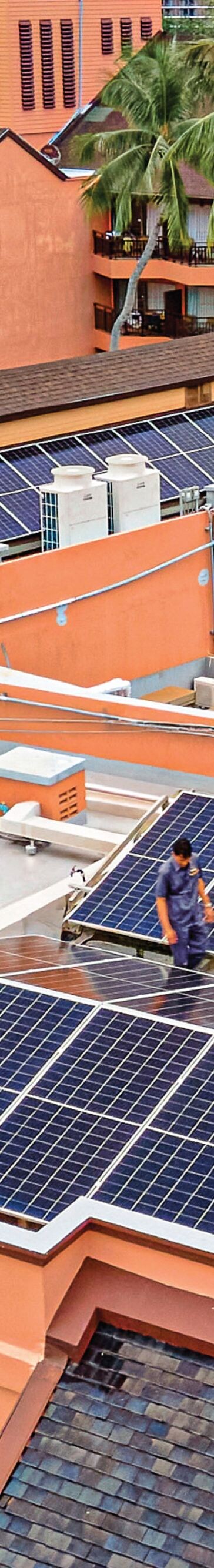 Hotel rooftops fitted with solar panel arrays
