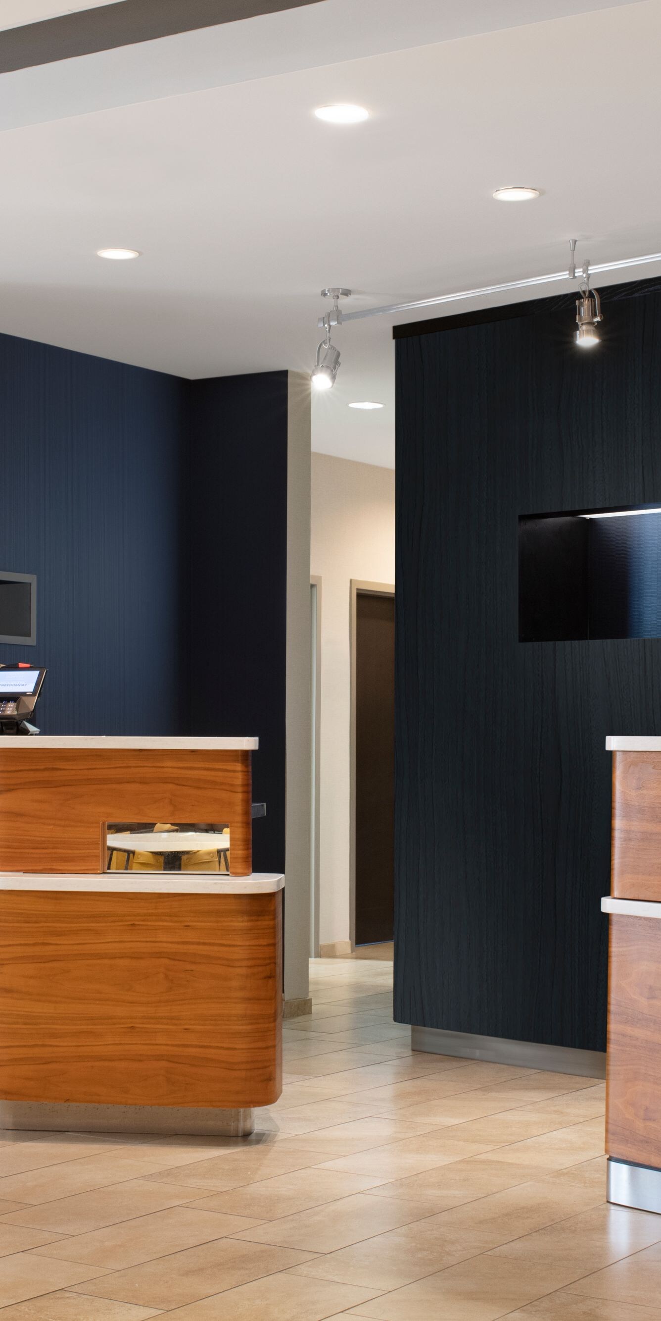 Courtyard hotel front desk lobby