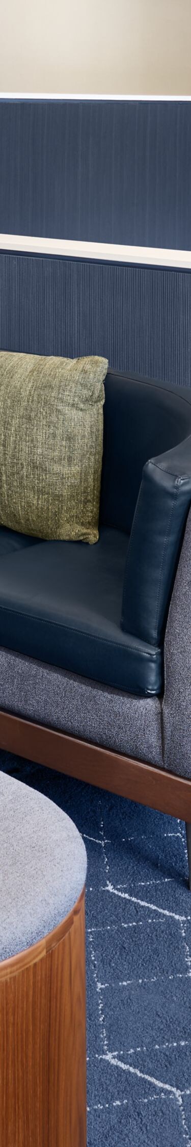 Curved booth seating with round table