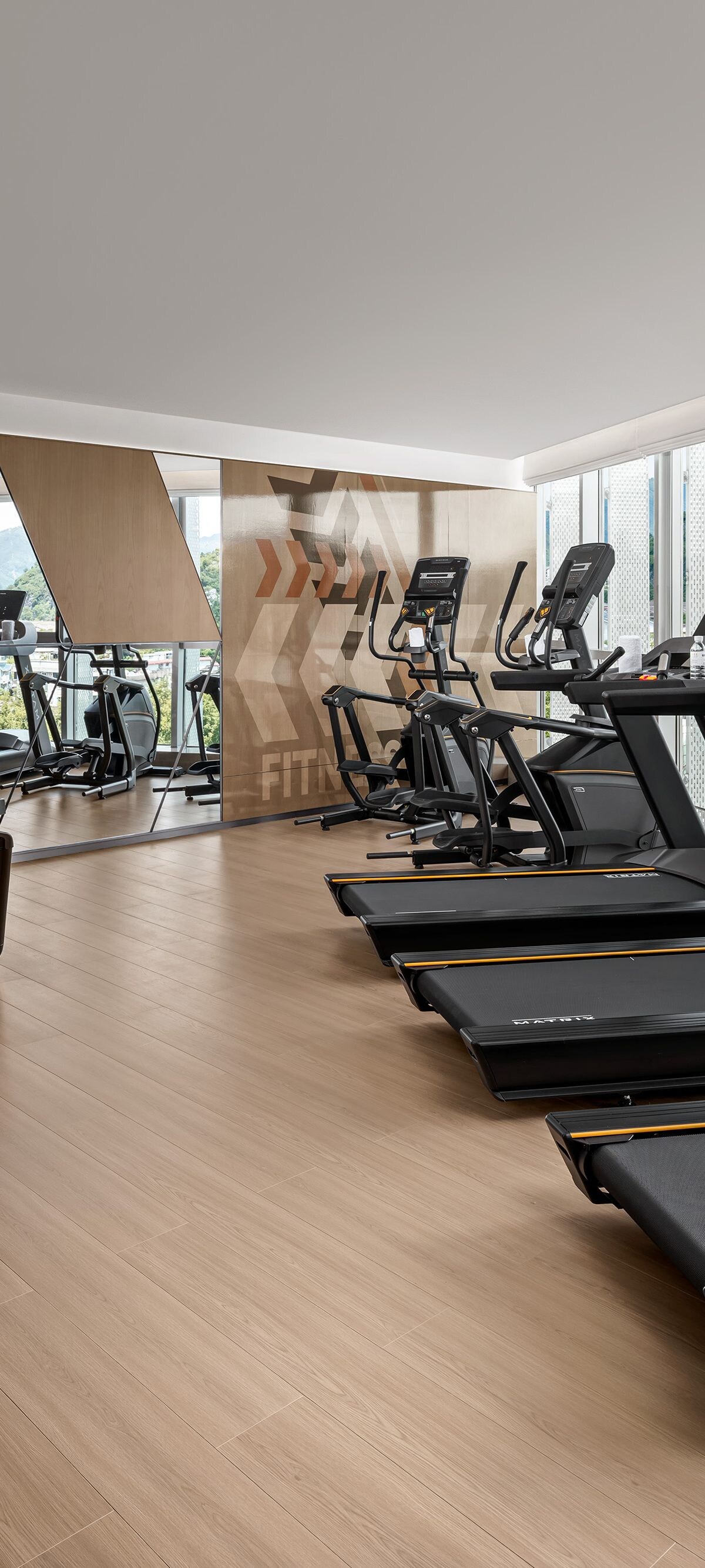Modern hotel gym with fitness equipment