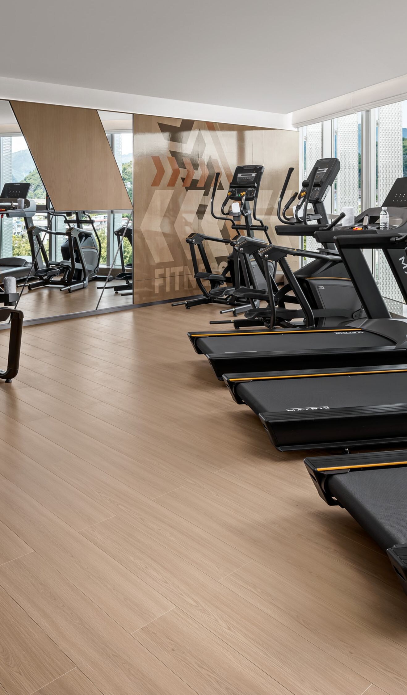 Modern hotel gym with fitness equipment