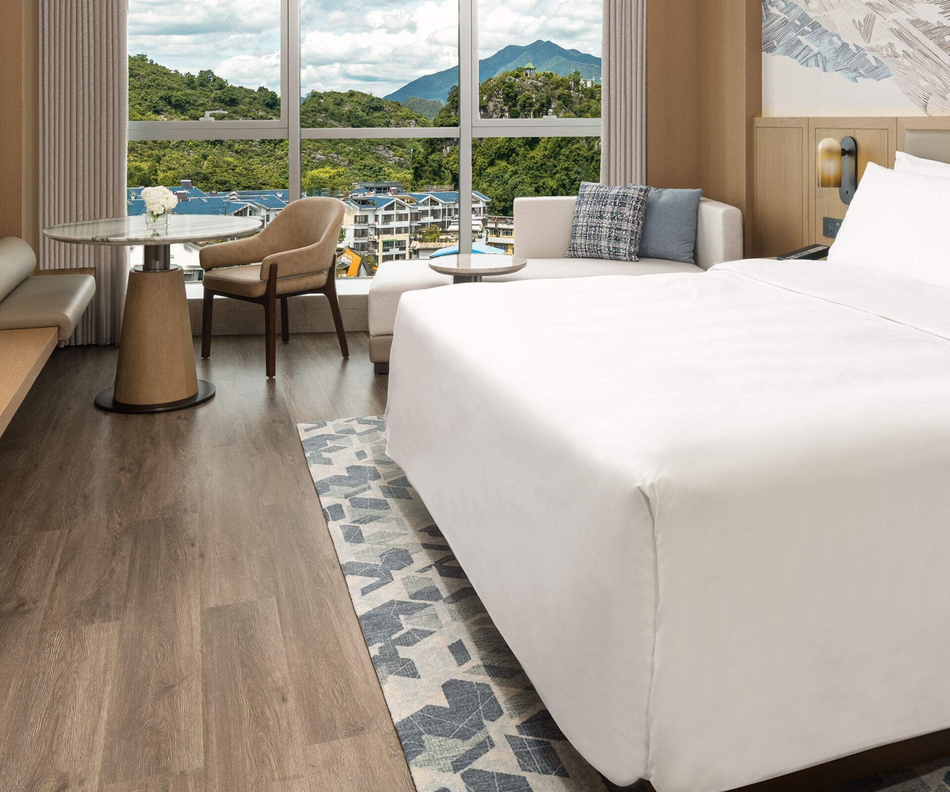 King guest room with mountain view