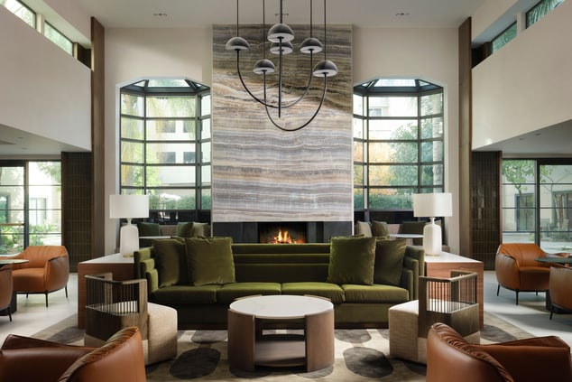 Lobby seating area and fireplace  
