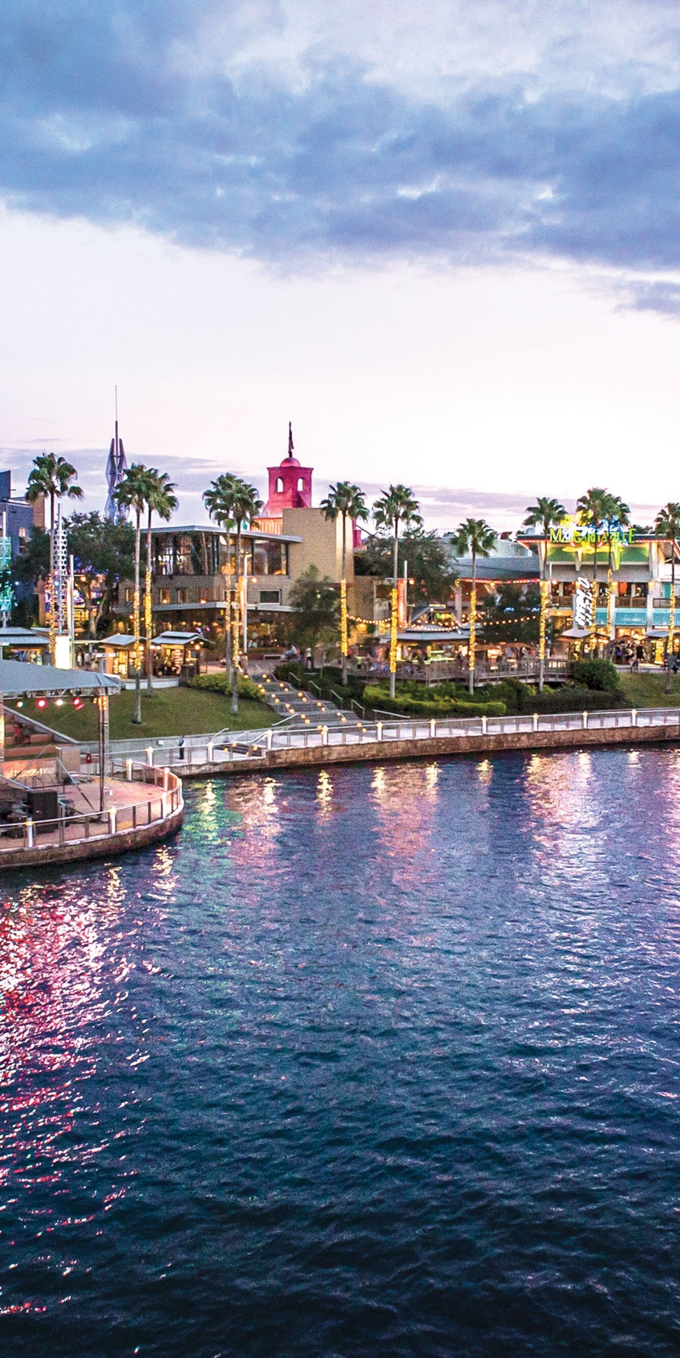 Boat on the water, colorful business, lights 