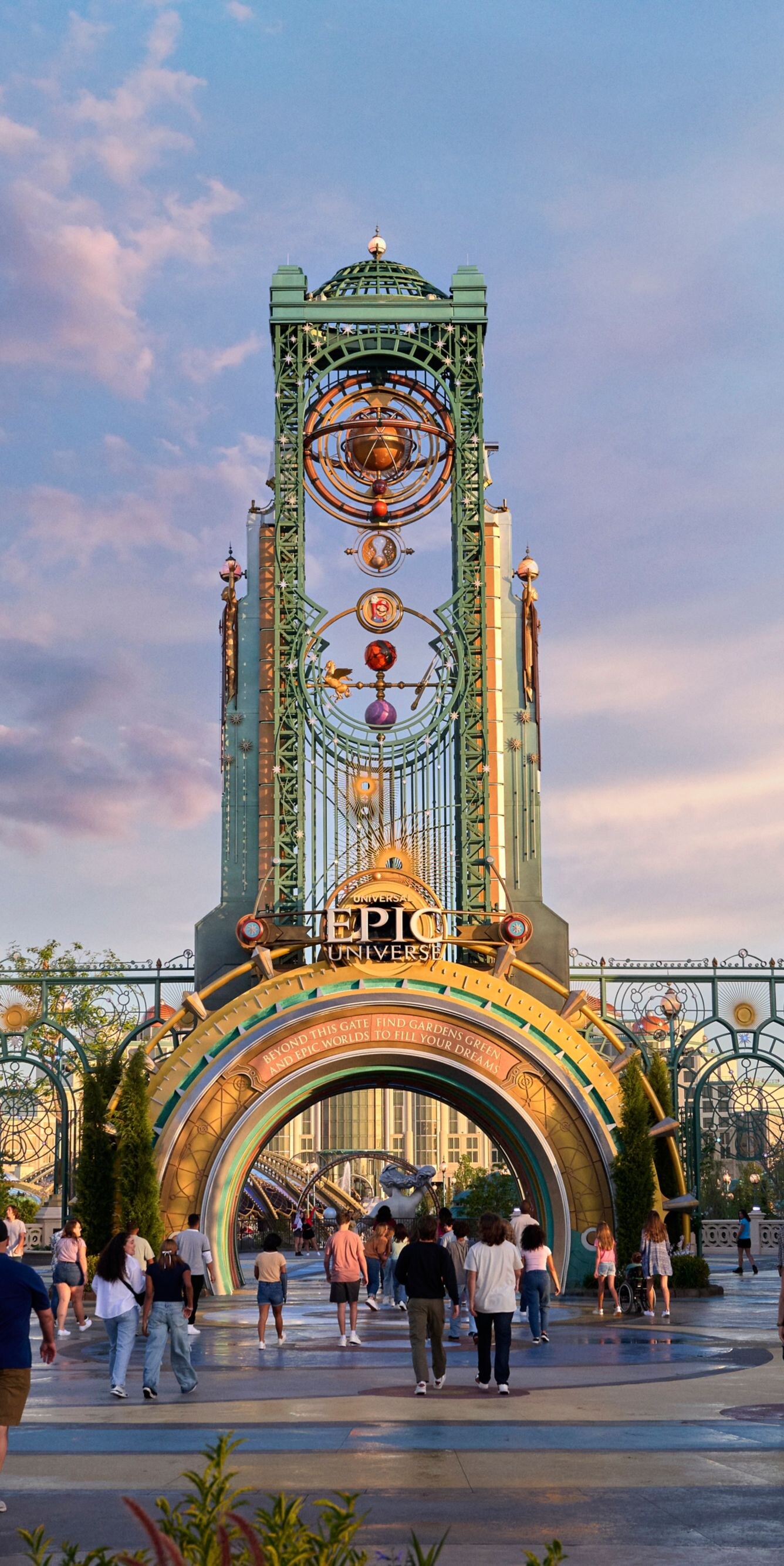 Epic Universe entrance with ornate archway
