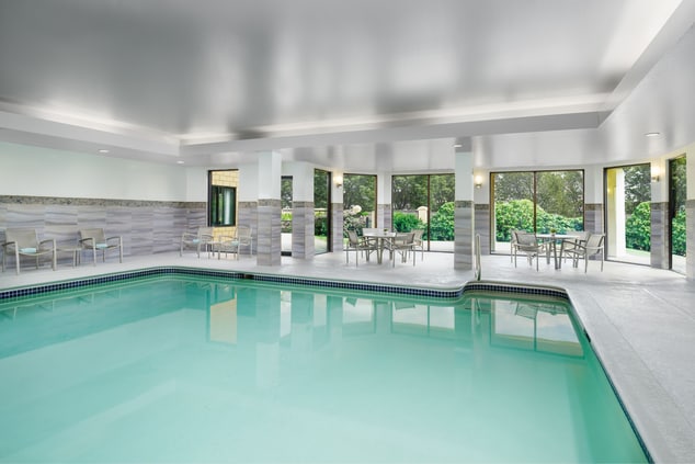 Indoor heated pool and seating area