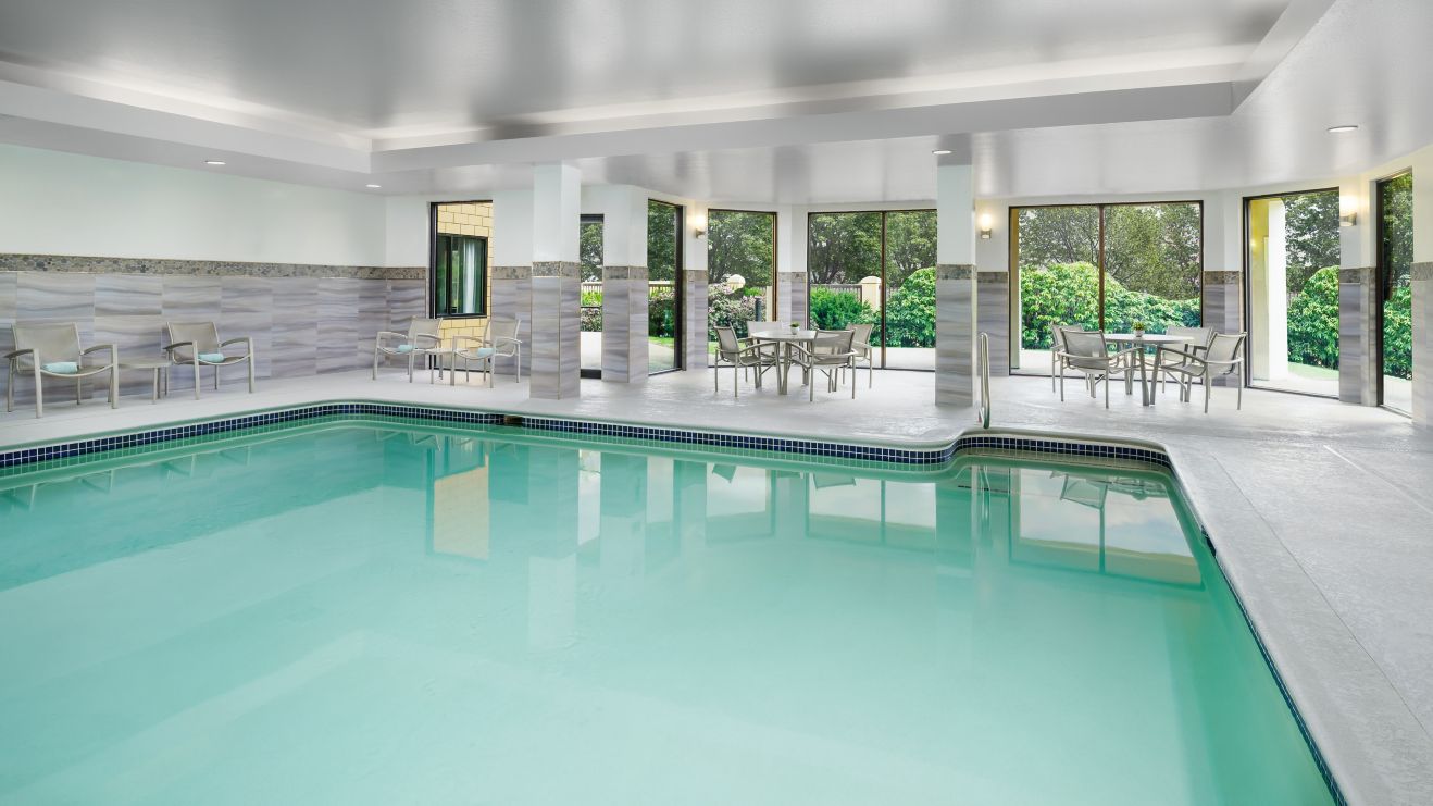 Indoor heated pool and seating area