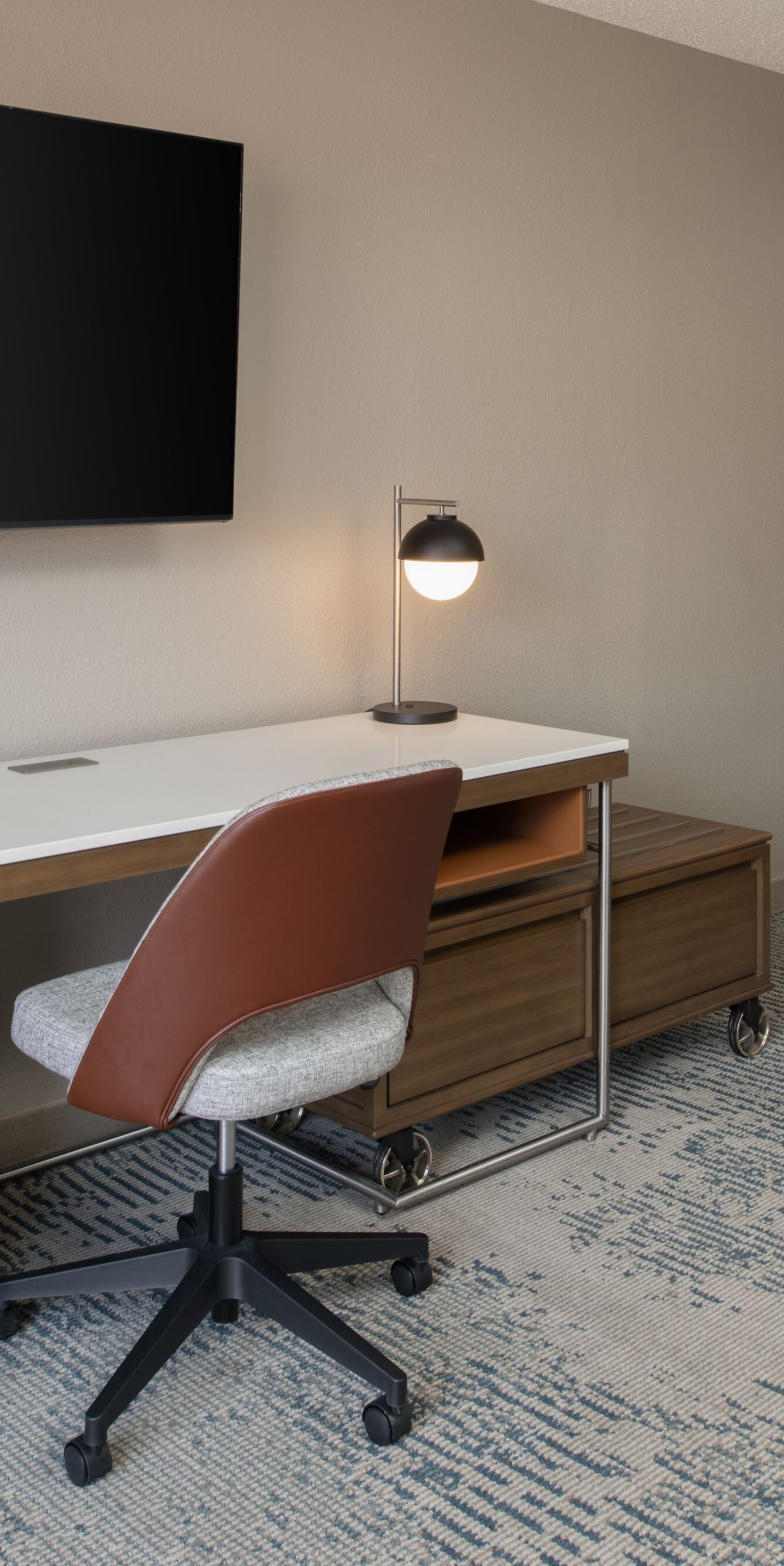 Work desk, chair and TV
