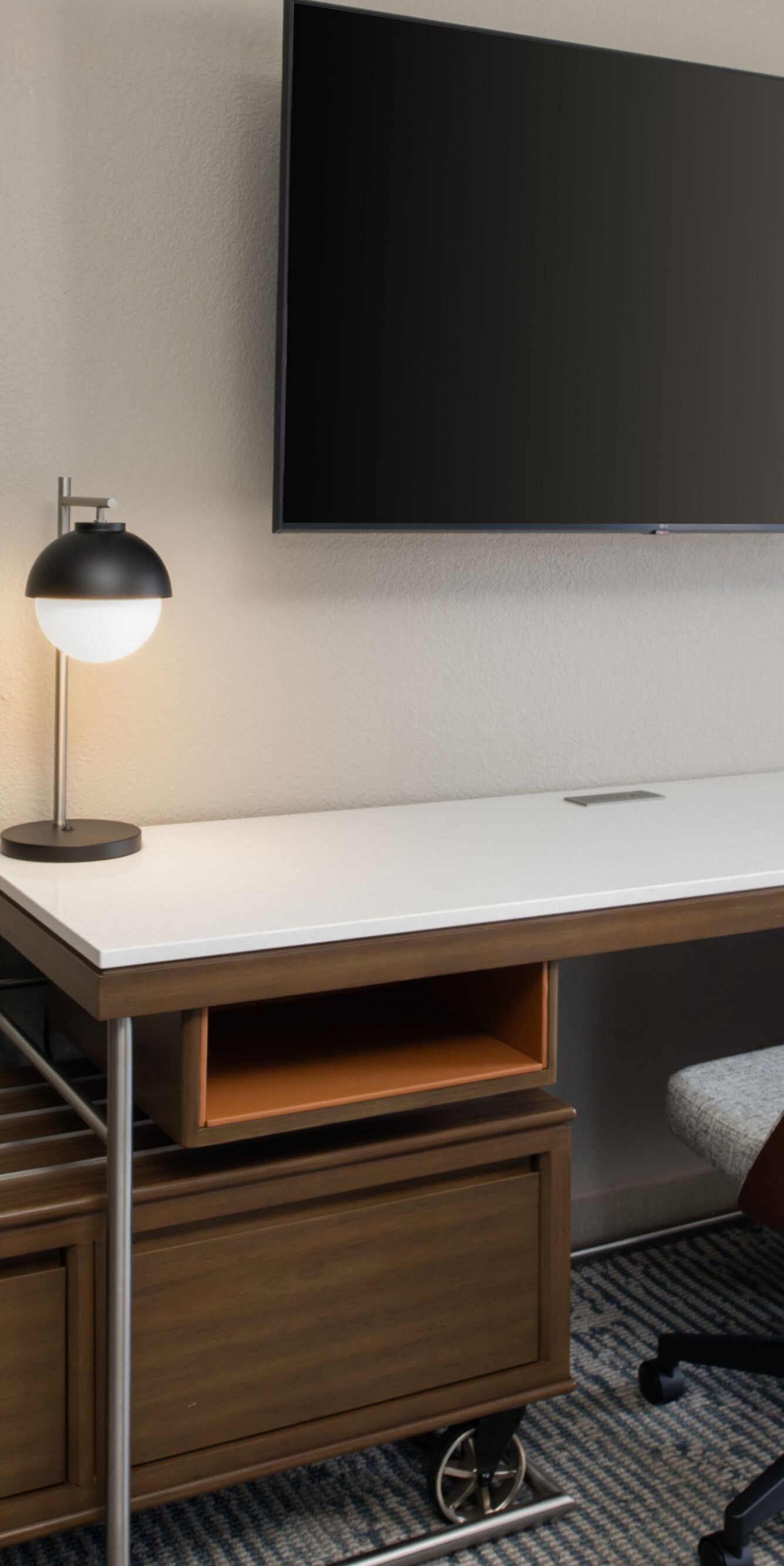 Work desk, TV and chair