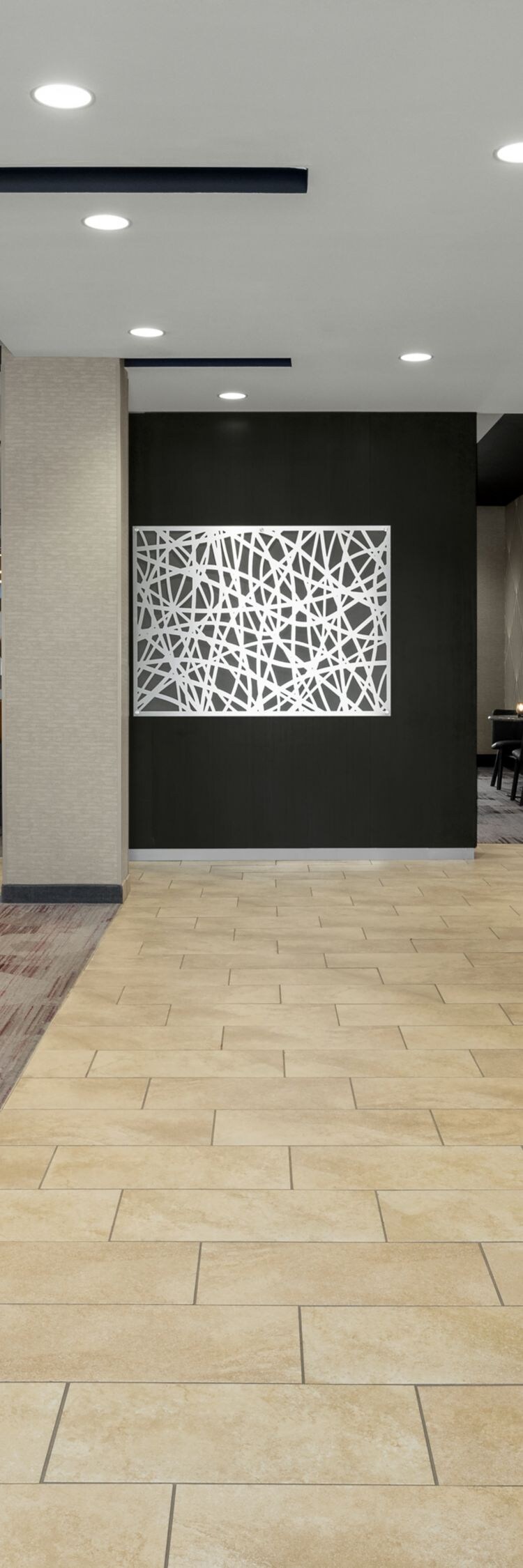 open space with seating, reception desk