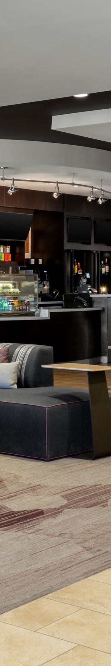 sofas, table, view of bistro