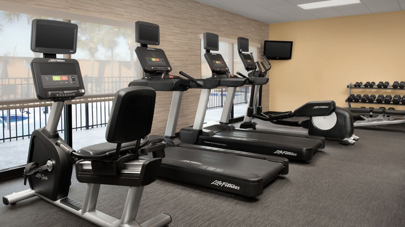 Fitness Center with bikes, treadmils and weights