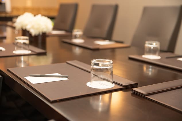 A board room table place setting