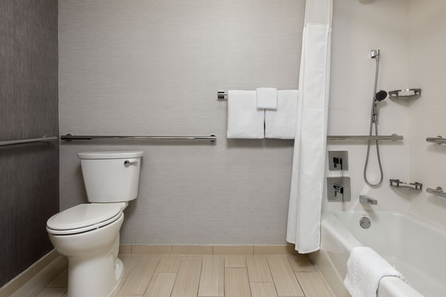 accessible bathroom, toilet, tub, shower, grab bar