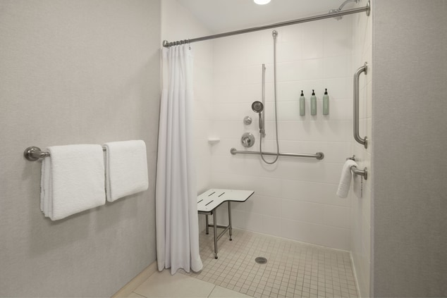 Accessible bathroom with roll-in shower