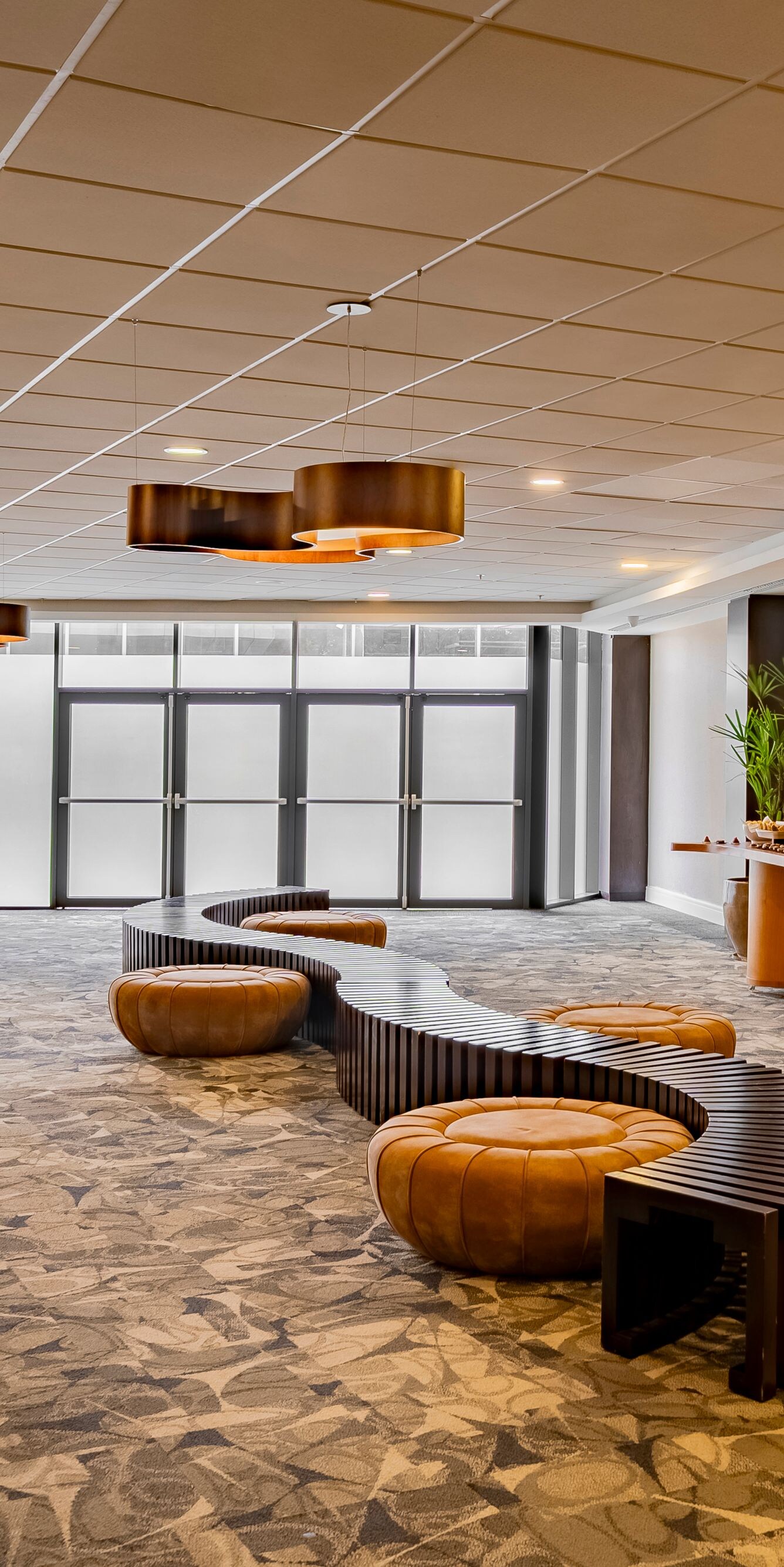 Lounge area with seating and coffee setup