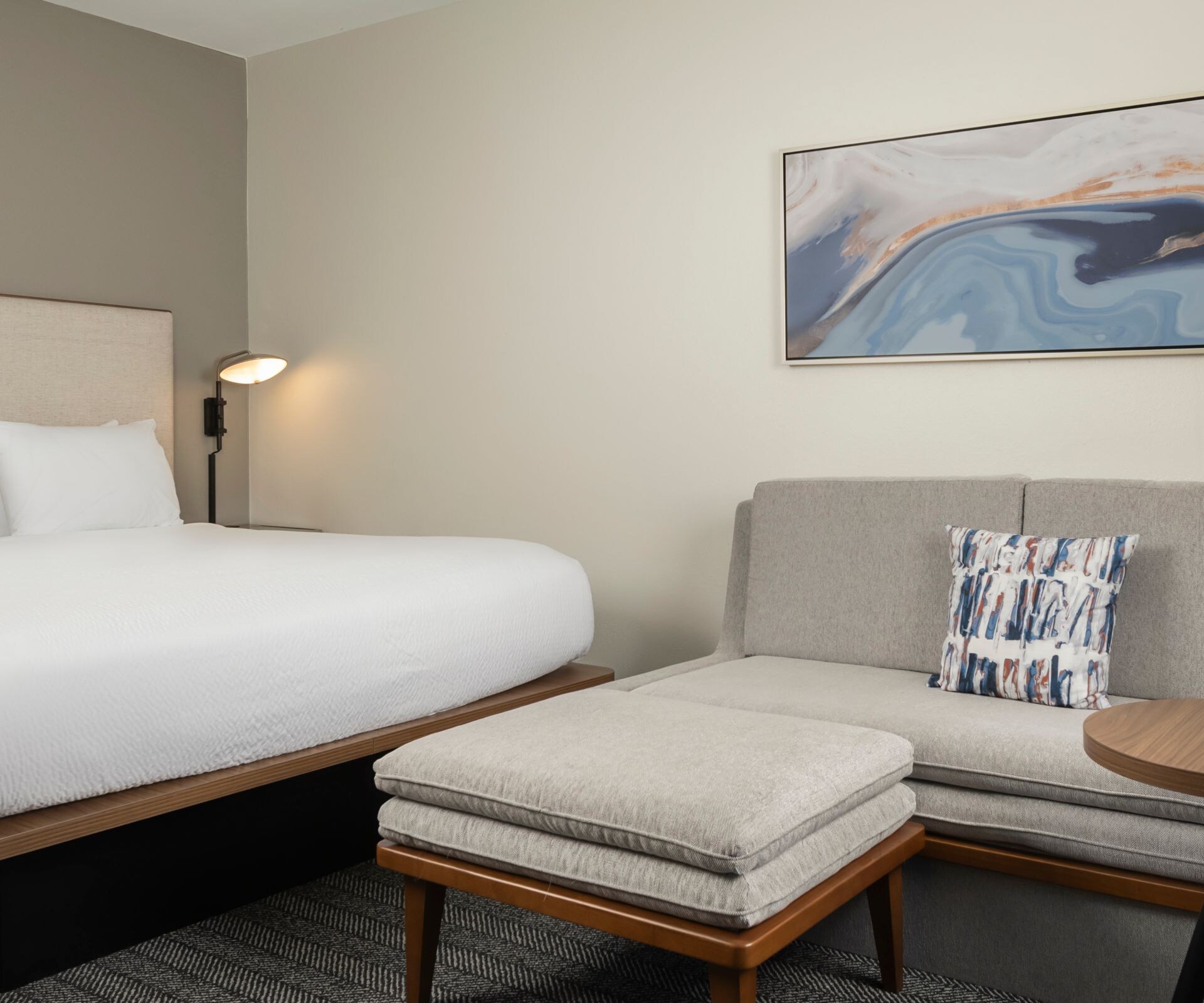 King bed with sofa, ottoman and table 