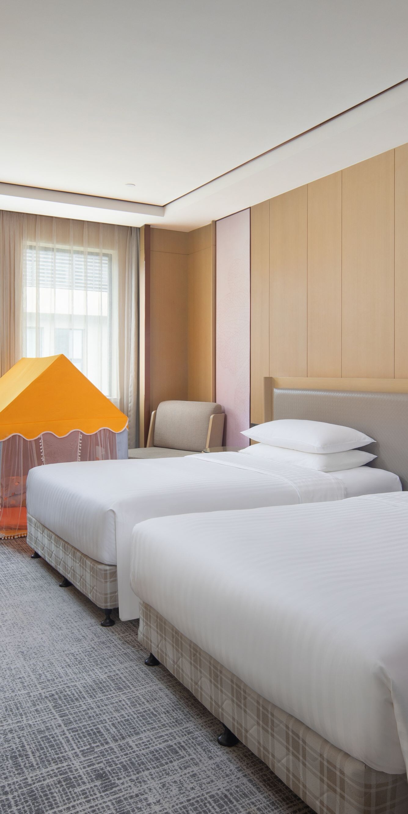 Guest Room with two double beds and tent.  