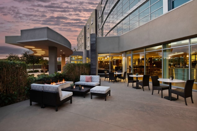Outdoor seating and a fire pit