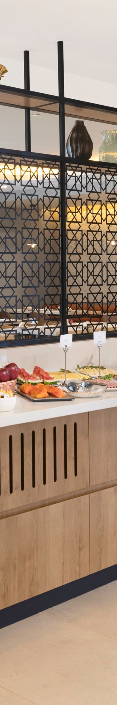 Breakfast buffet with fresh fruit and food