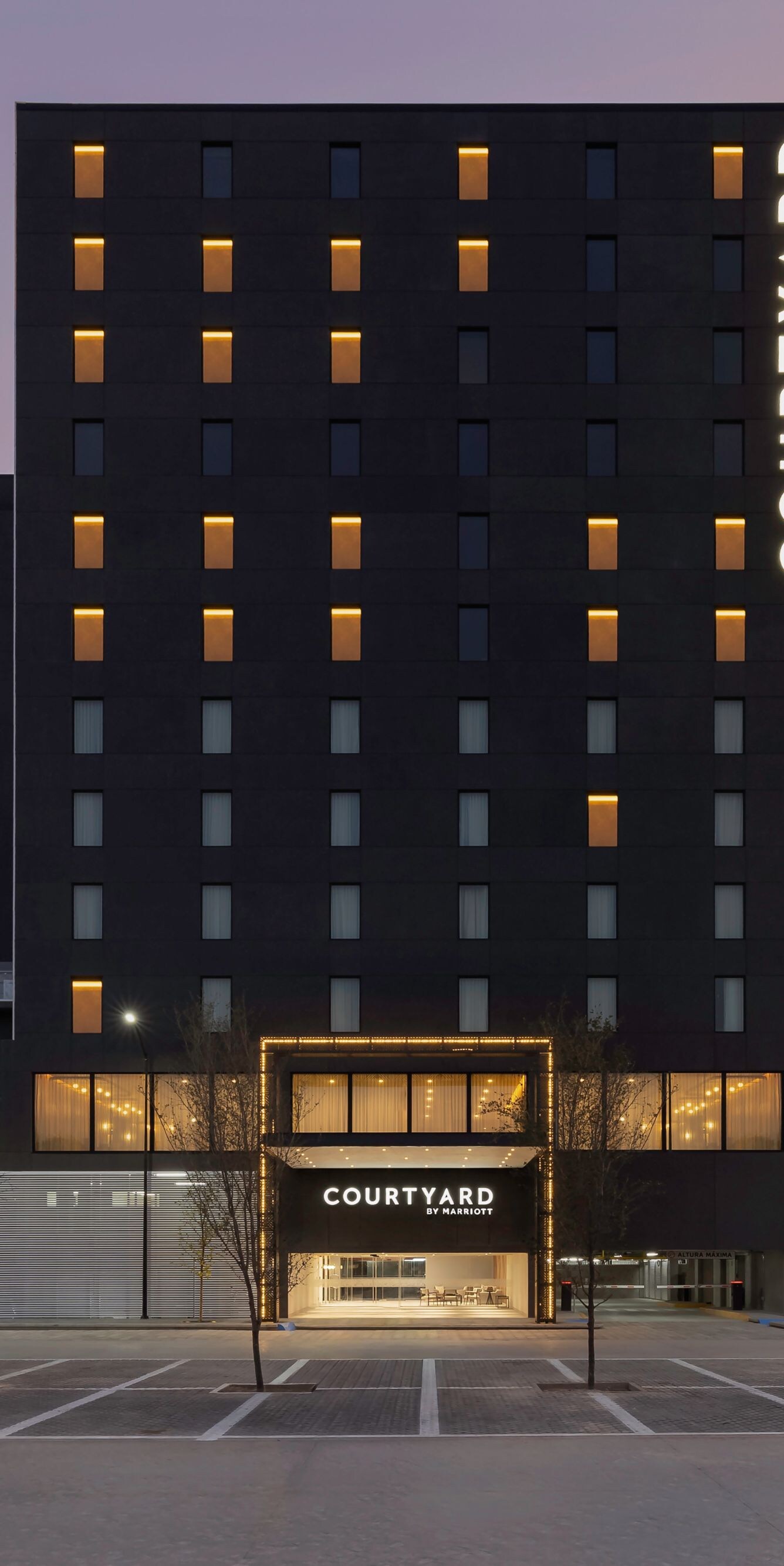 Modern building exterior at dusk