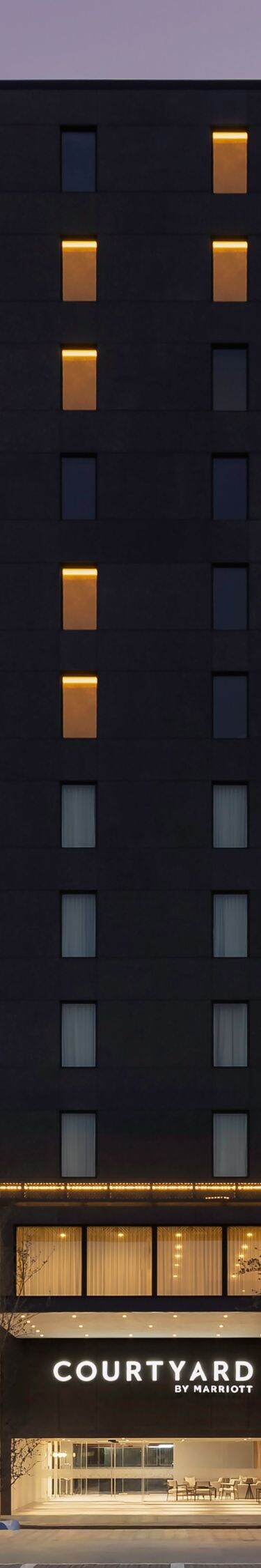 Modern building exterior at dusk