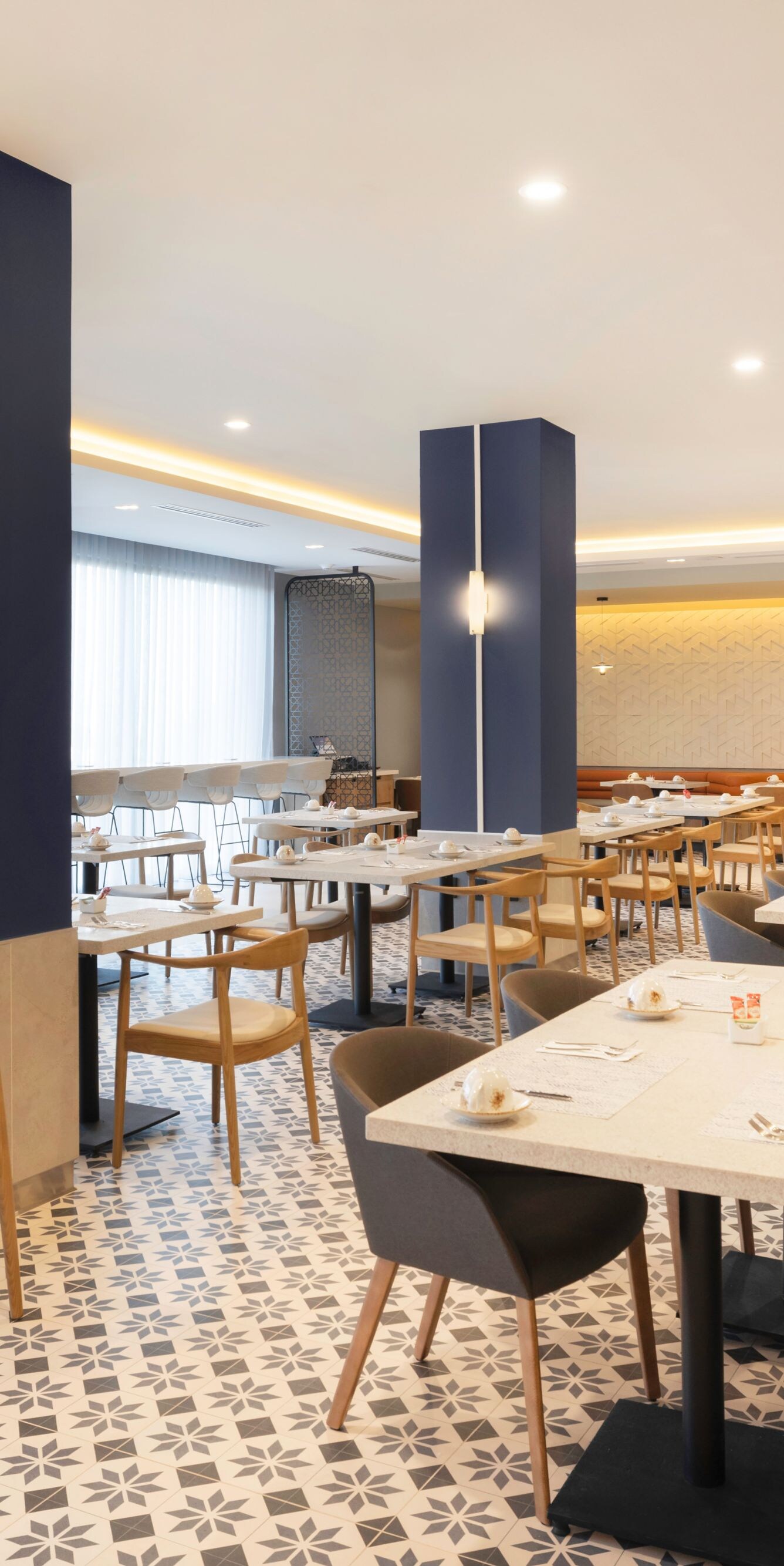 Restaurant with modern design and seating