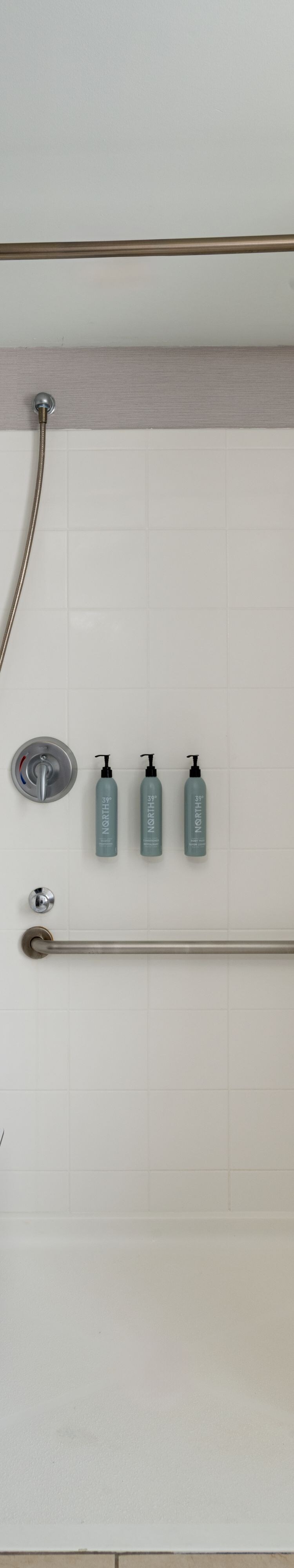 Accessible roll-in shower with seat